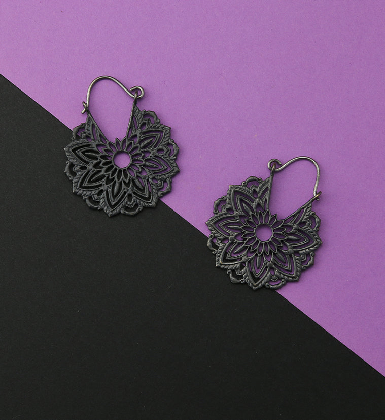 18G Ornate Mandala Black Brass Earrings