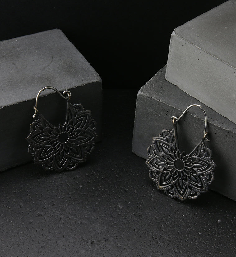 18G Ornate Mandala Black Brass Earrings