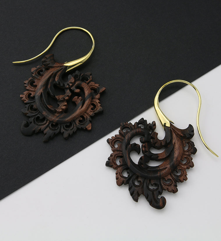 18G Plume Brass Wood Hangers / Earrings