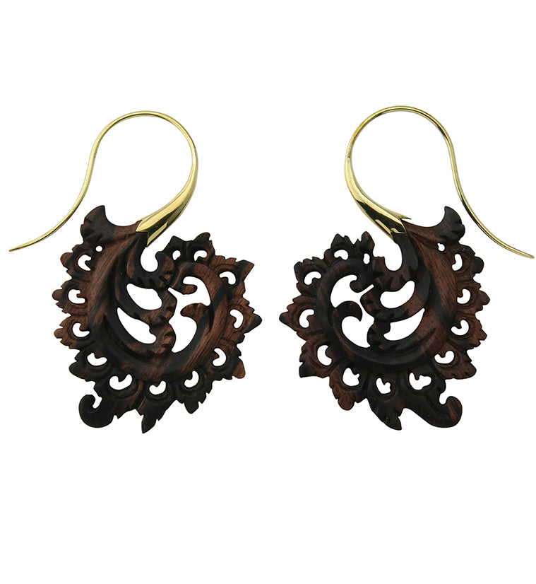 18G Plume Brass Wood Hangers / Earrings