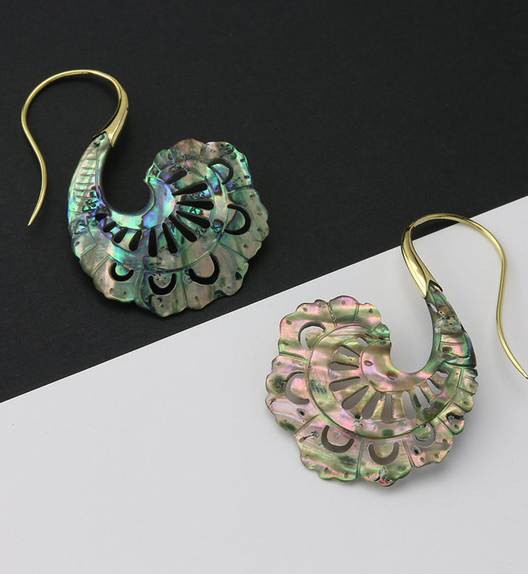 18G Aigrette Brass Abalone Hangers / Earrings