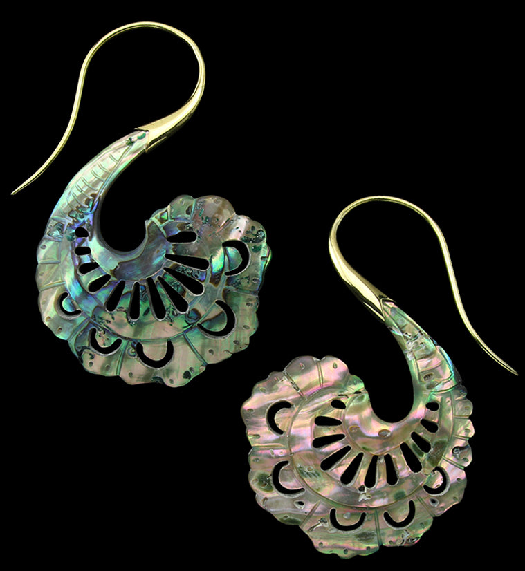 18G Aigrette Brass Abalone Hangers / Earrings