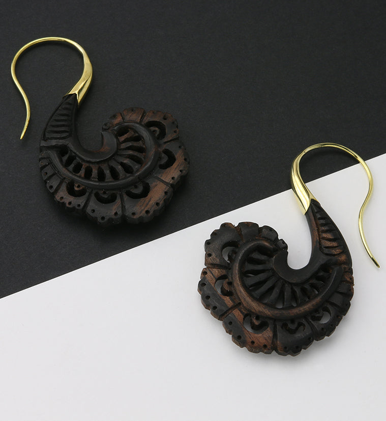 18G Aigrette Brass Areng Wood Hangers / Earrings