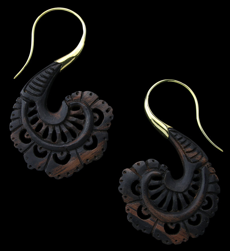 18G Aigrette Brass Areng Wood Hangers / Earrings