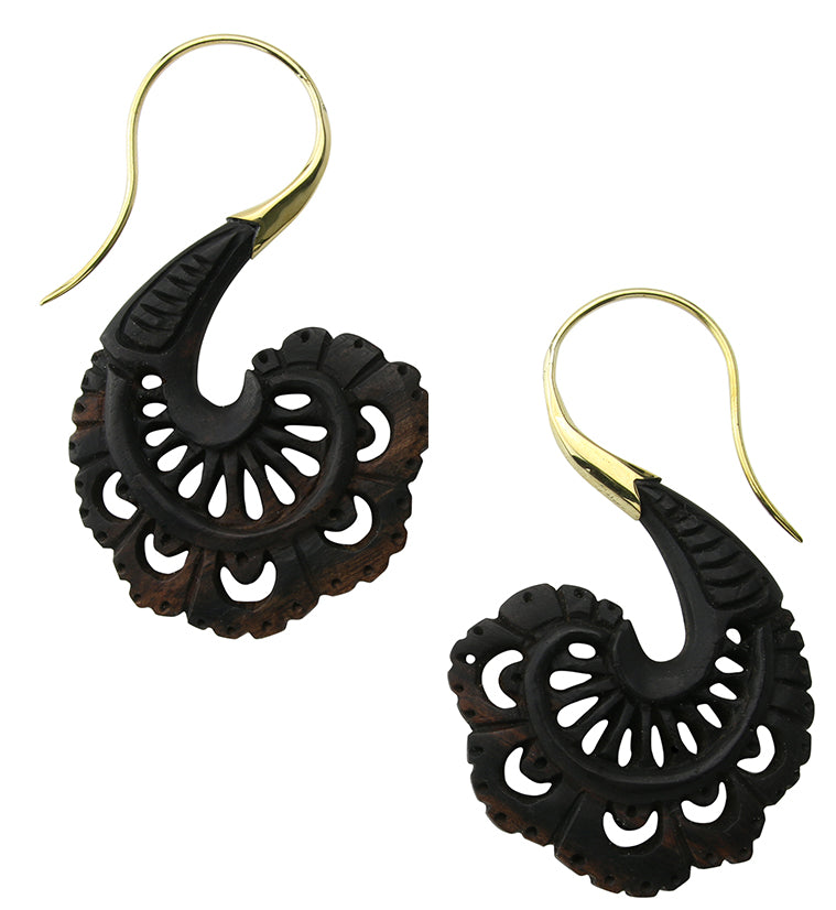 18G Aigrette Brass Areng Wood Hangers / Earrings
