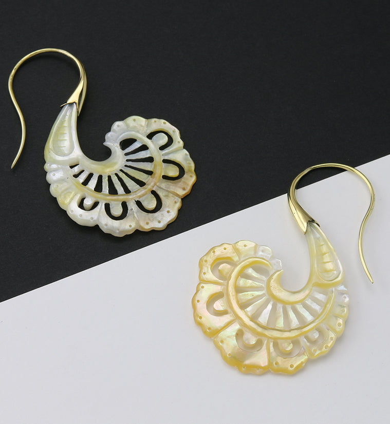 18G Aigrette Brass MOP Hangers / Earrings