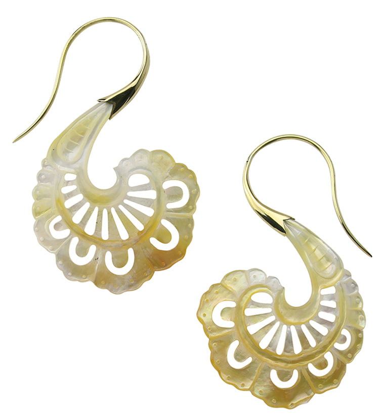 18G Aigrette Brass MOP Hangers / Earrings