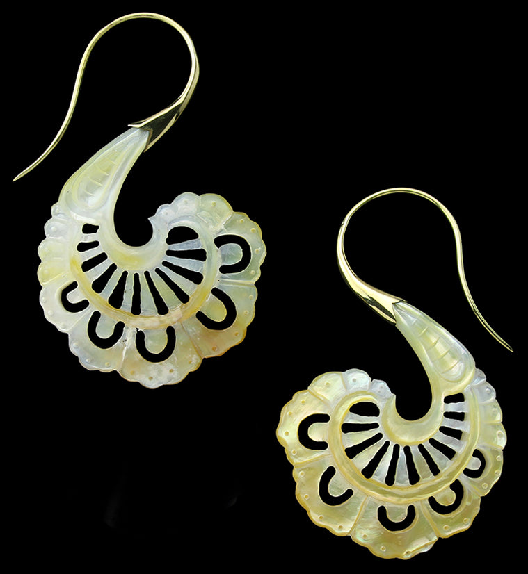 18G Aigrette Brass MOP Hangers / Earrings