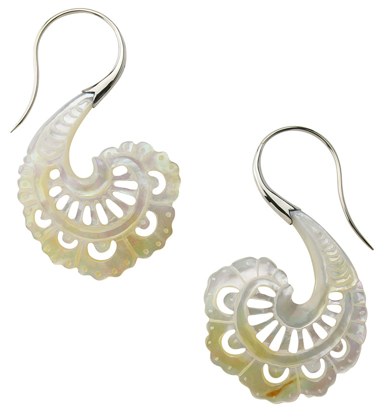 18G Aigrette White Brass MOP Hangers / Earrings