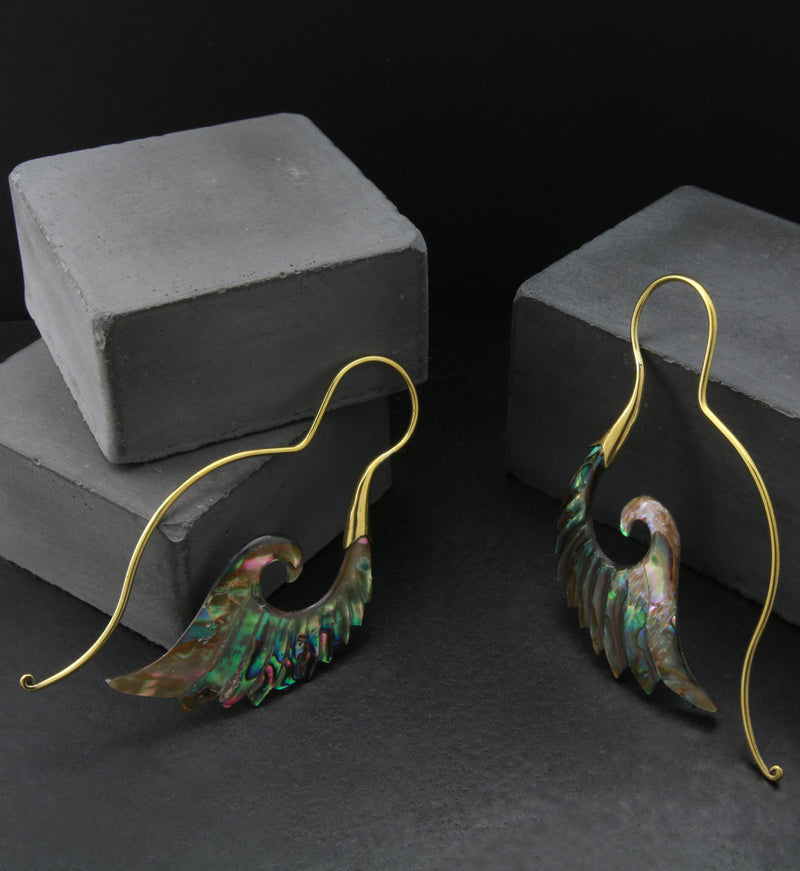 18G Cherub Wing Brass Abalone Hangers / Earrings