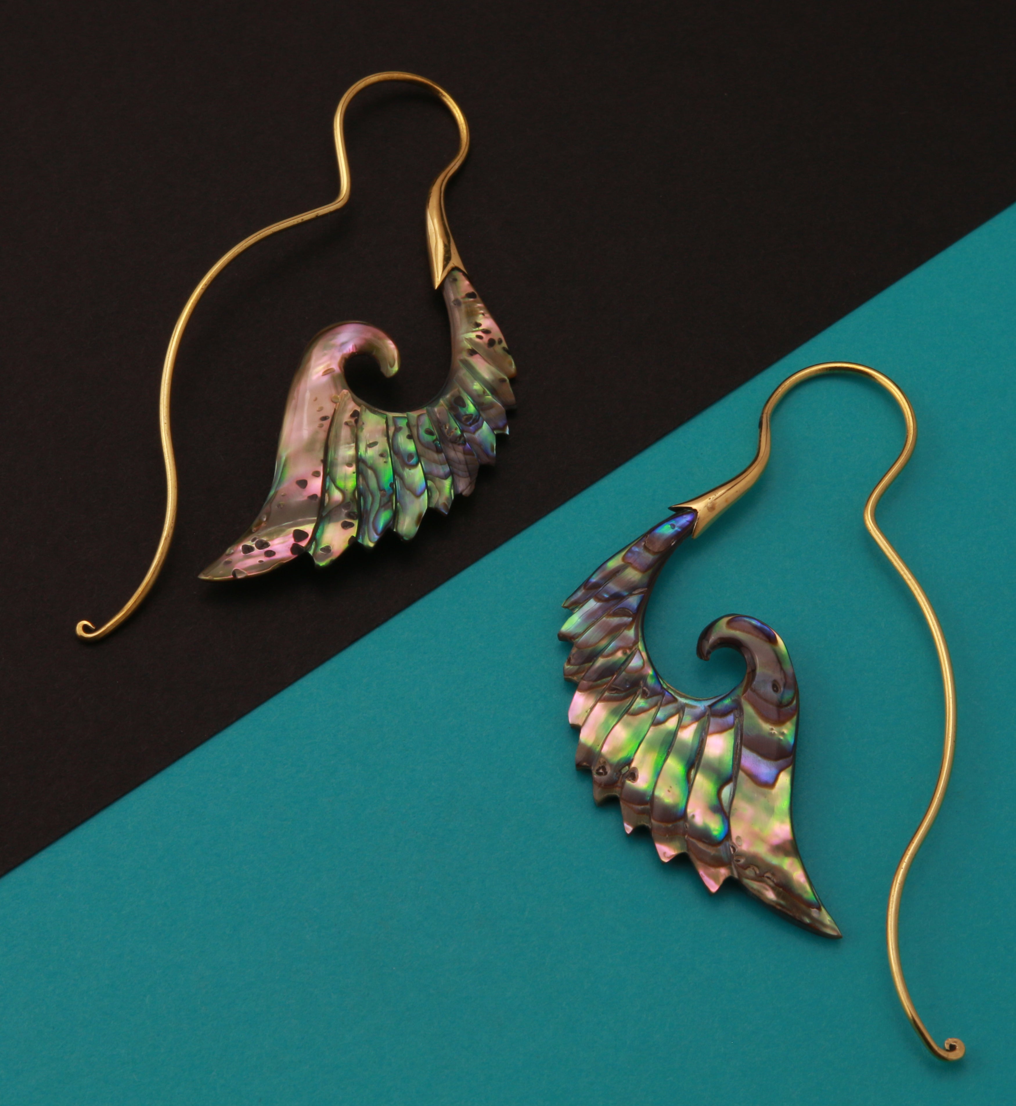 18G Cherub Wing Brass Abalone Hangers / Earrings