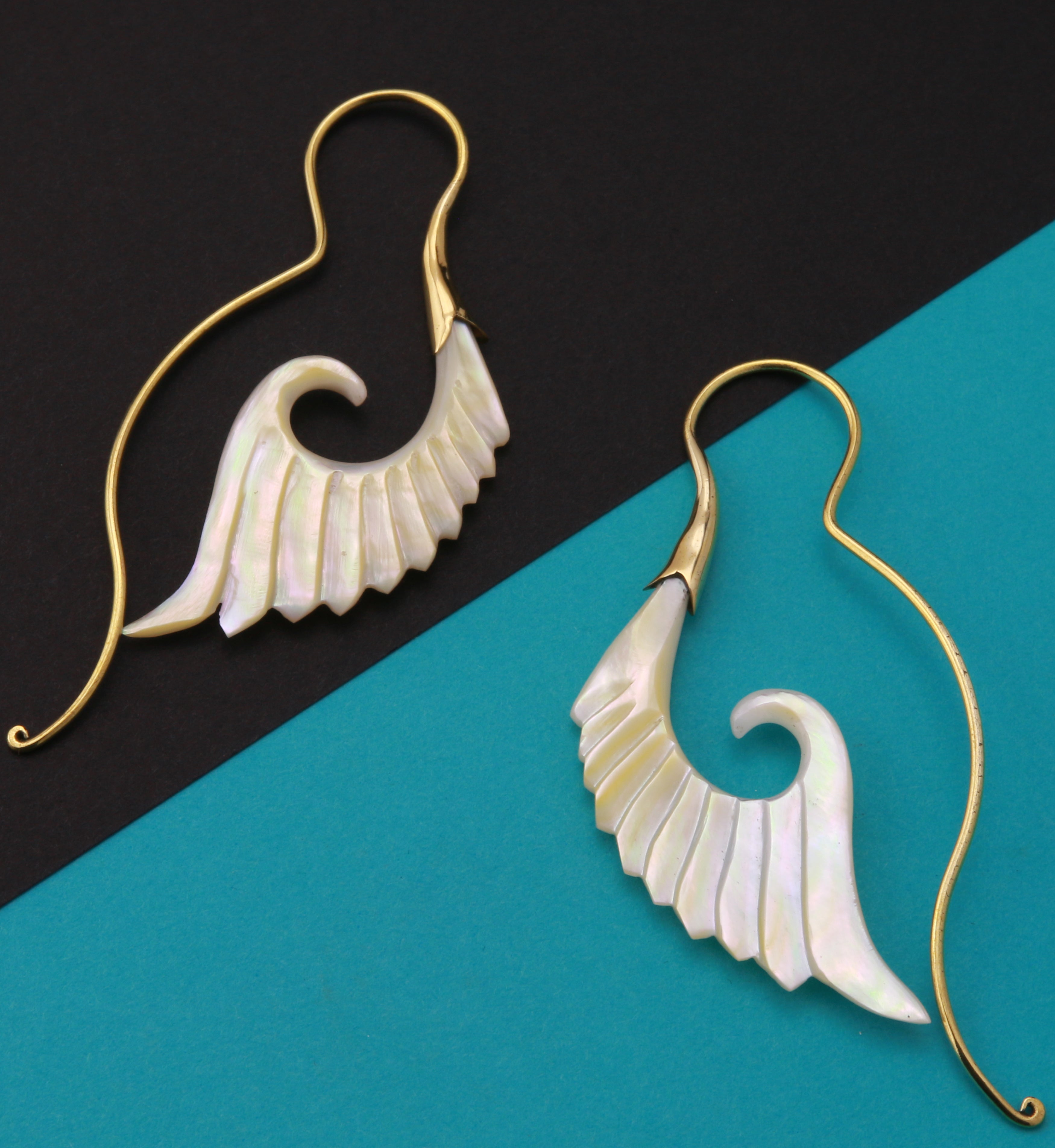 18G Cherub Wing Brass MOP Hangers / Earrings