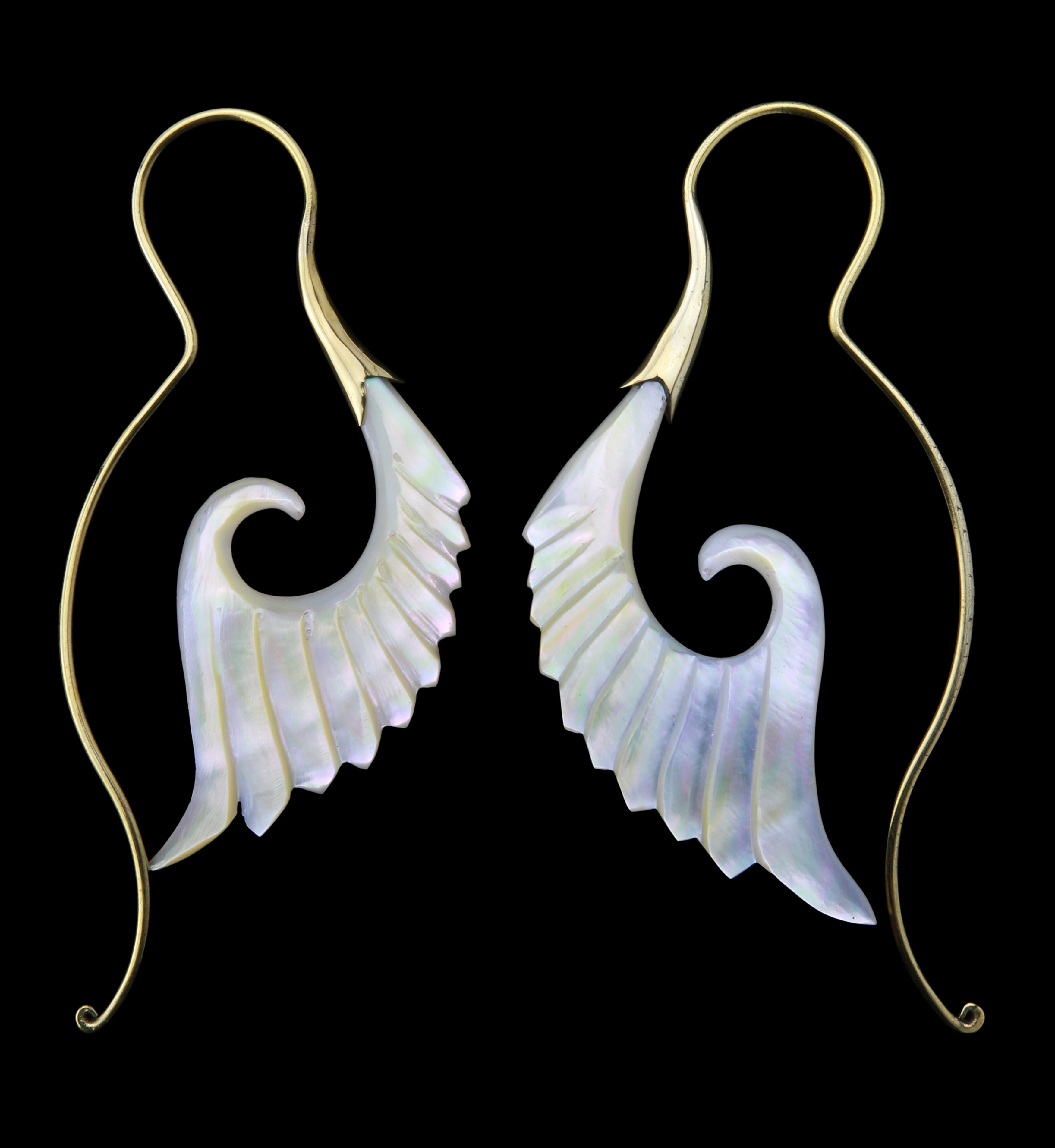 18G Cherub Wing Brass MOP Hangers / Earrings