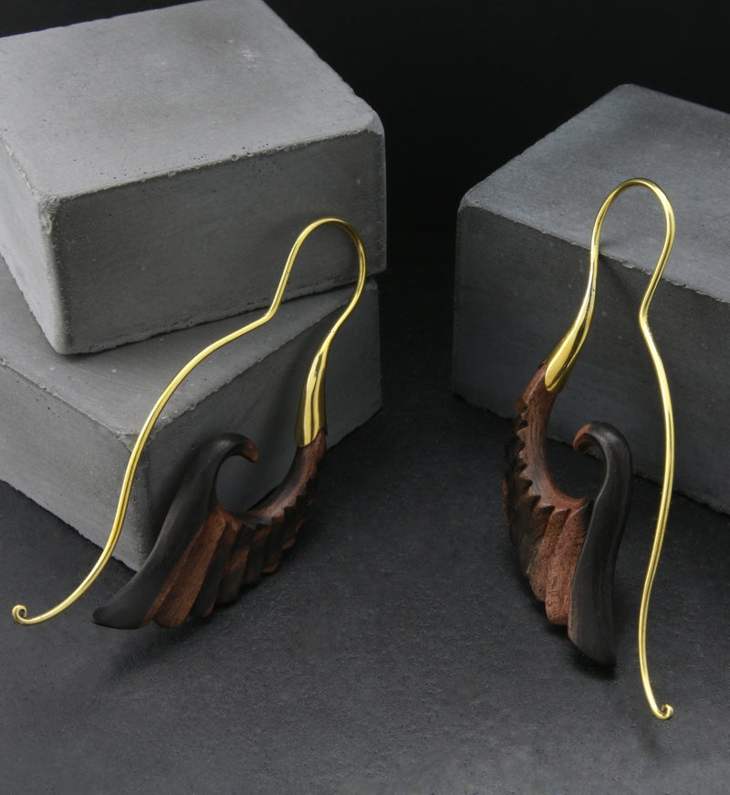 18G Cherub Wing Brass Wood Hangers / Earrings
