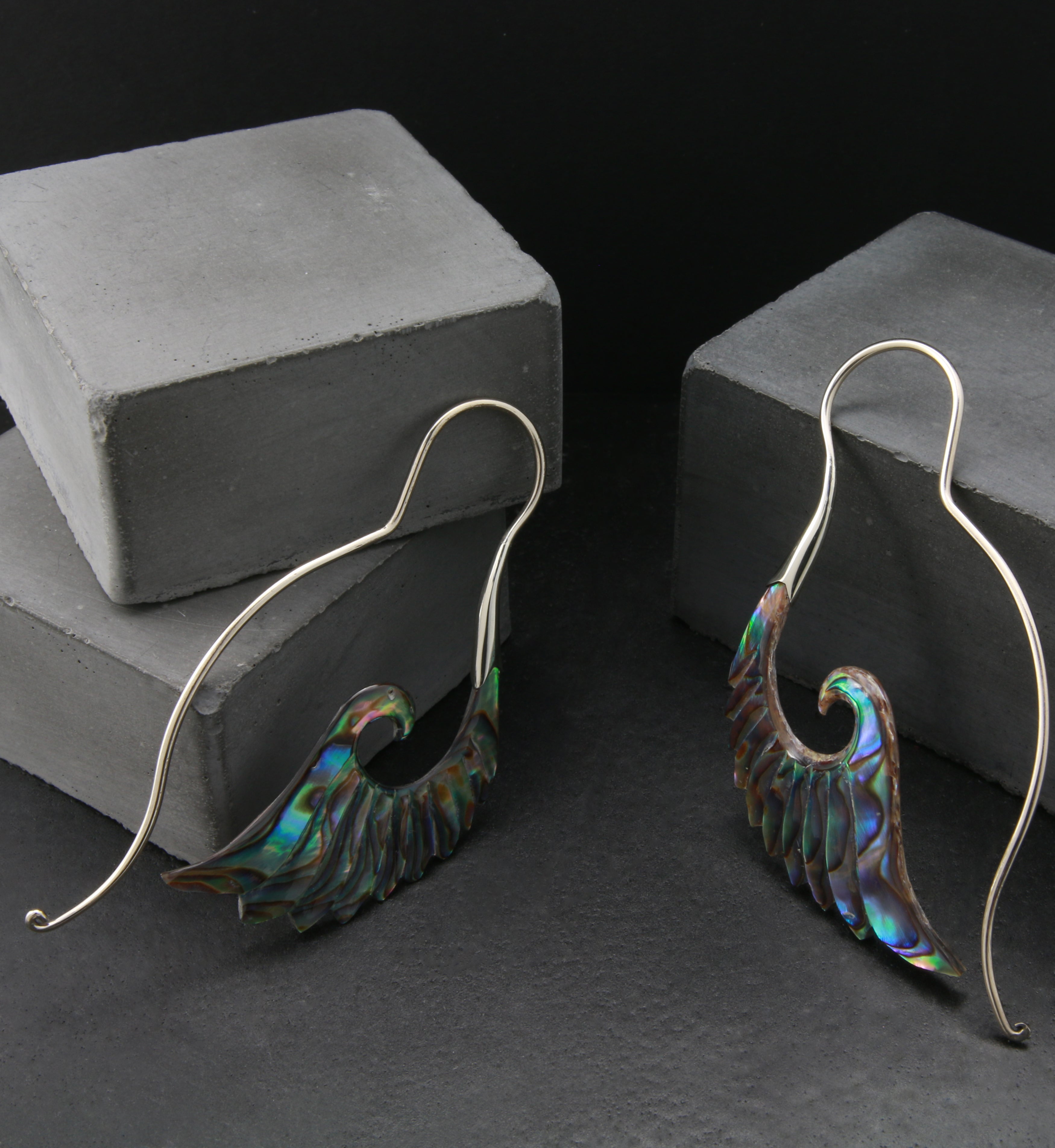 18G Cherub Wing White Brass Abalone Hangers / Earrings
