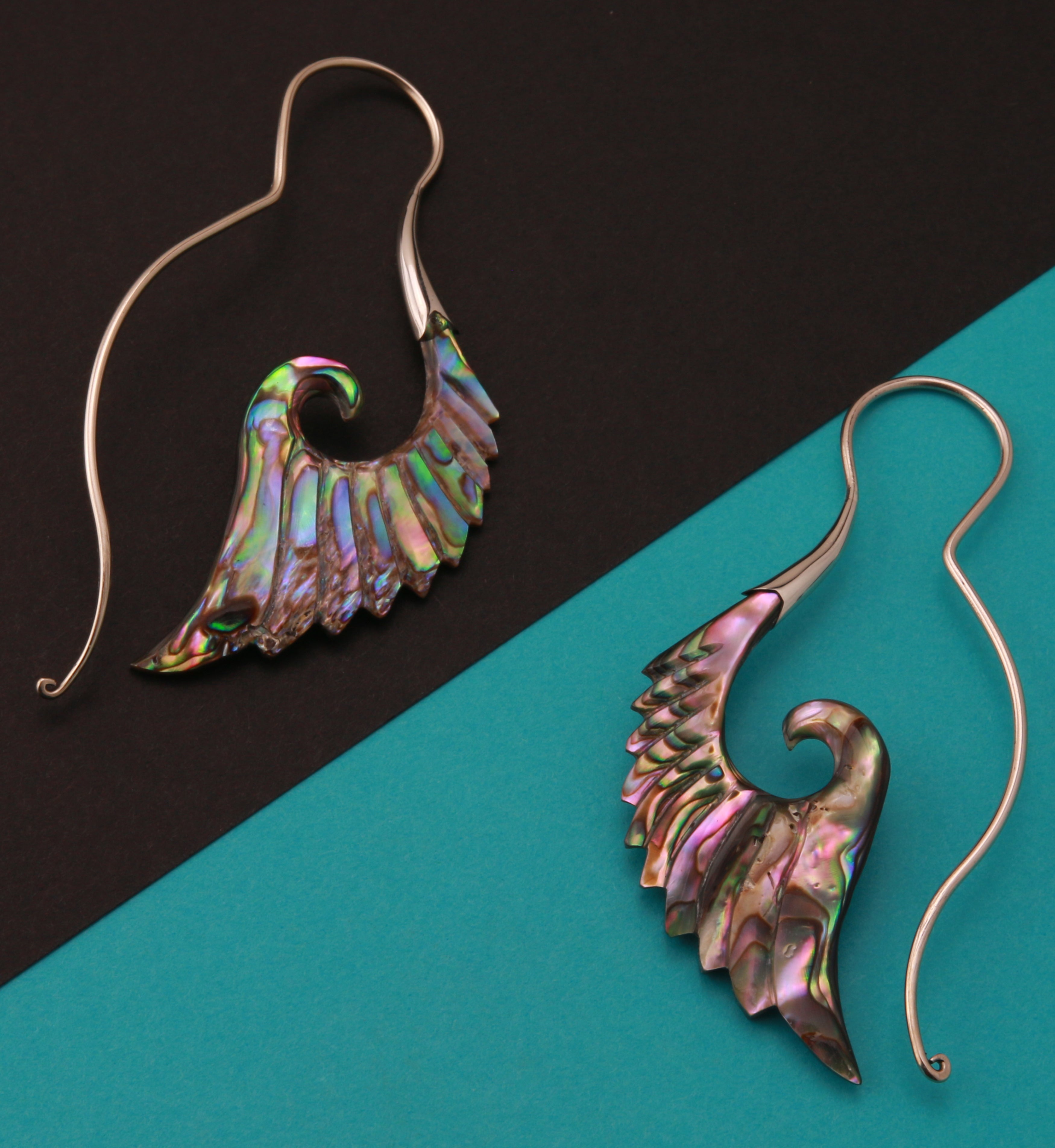 18G Cherub Wing White Brass Abalone Hangers / Earrings