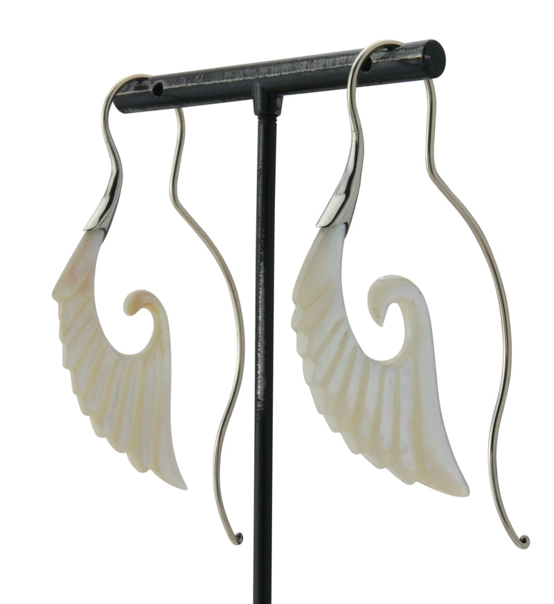18G Cherub Wing White Brass MOP Hangers / Earrings