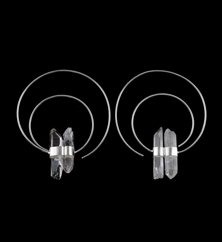 18G Double Crystal Silver Brass Hoop Hangers