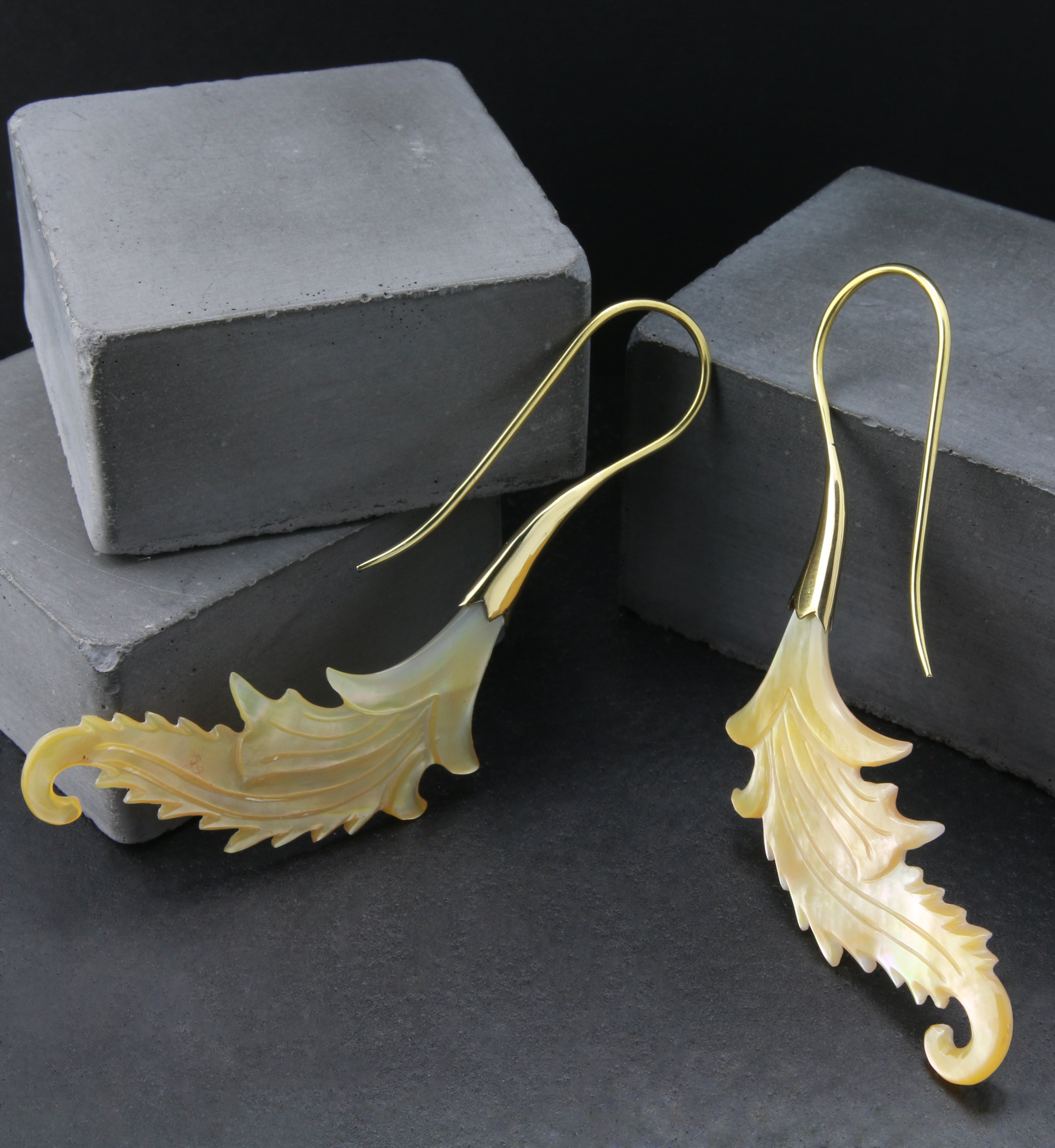 18G Feather Brass MOP Hangers / Earrings