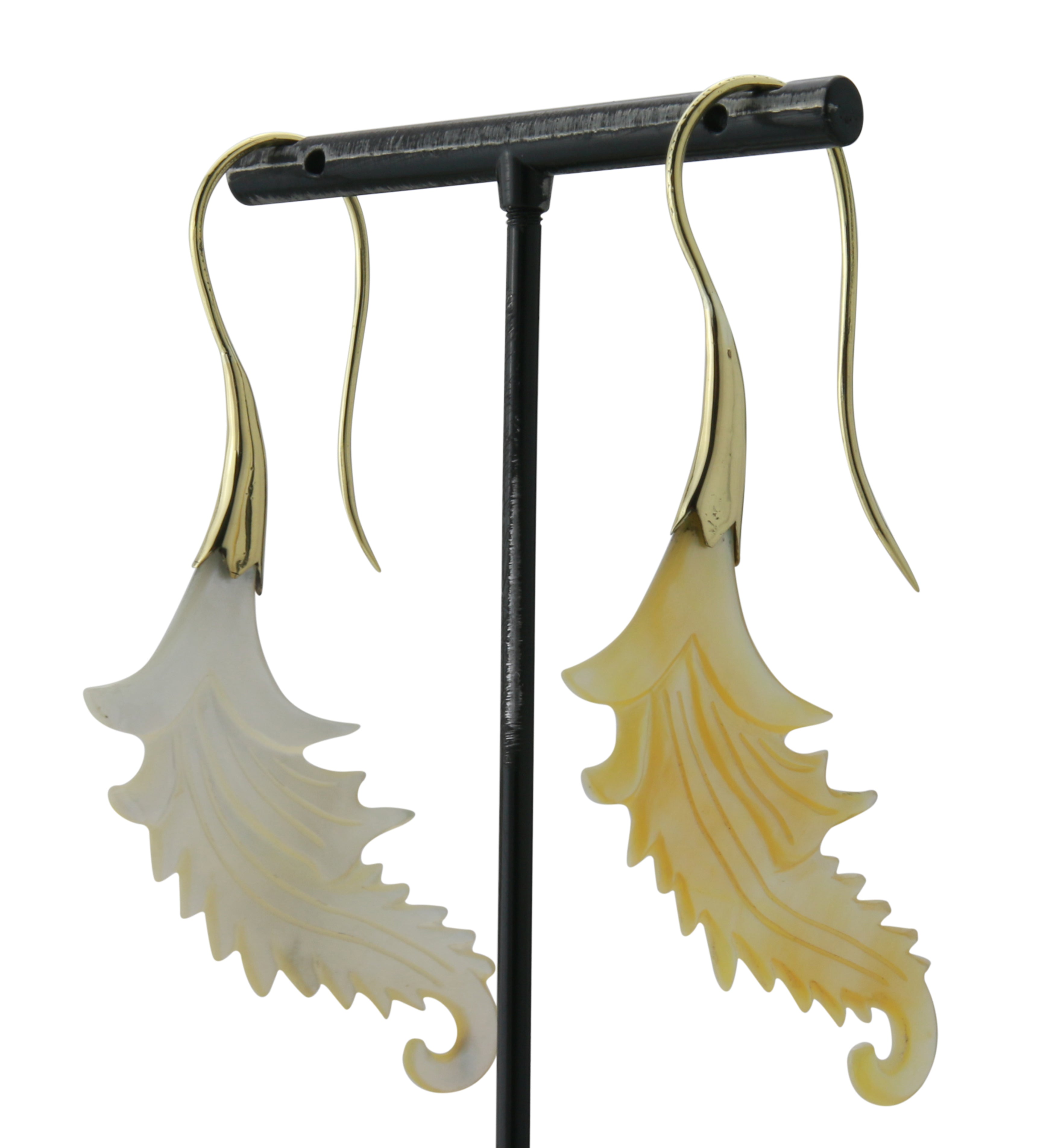 18G Feather Brass MOP Hangers / Earrings