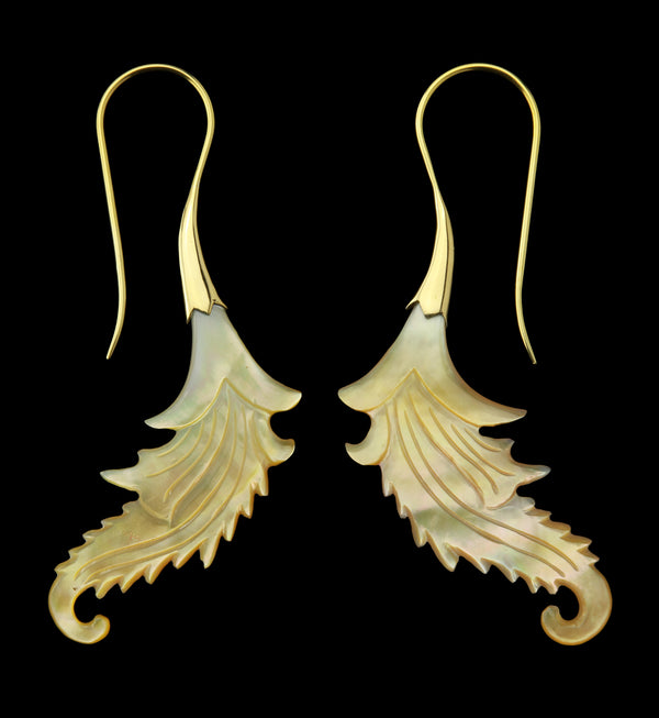 18G Feather Brass MOP Hangers / Earrings