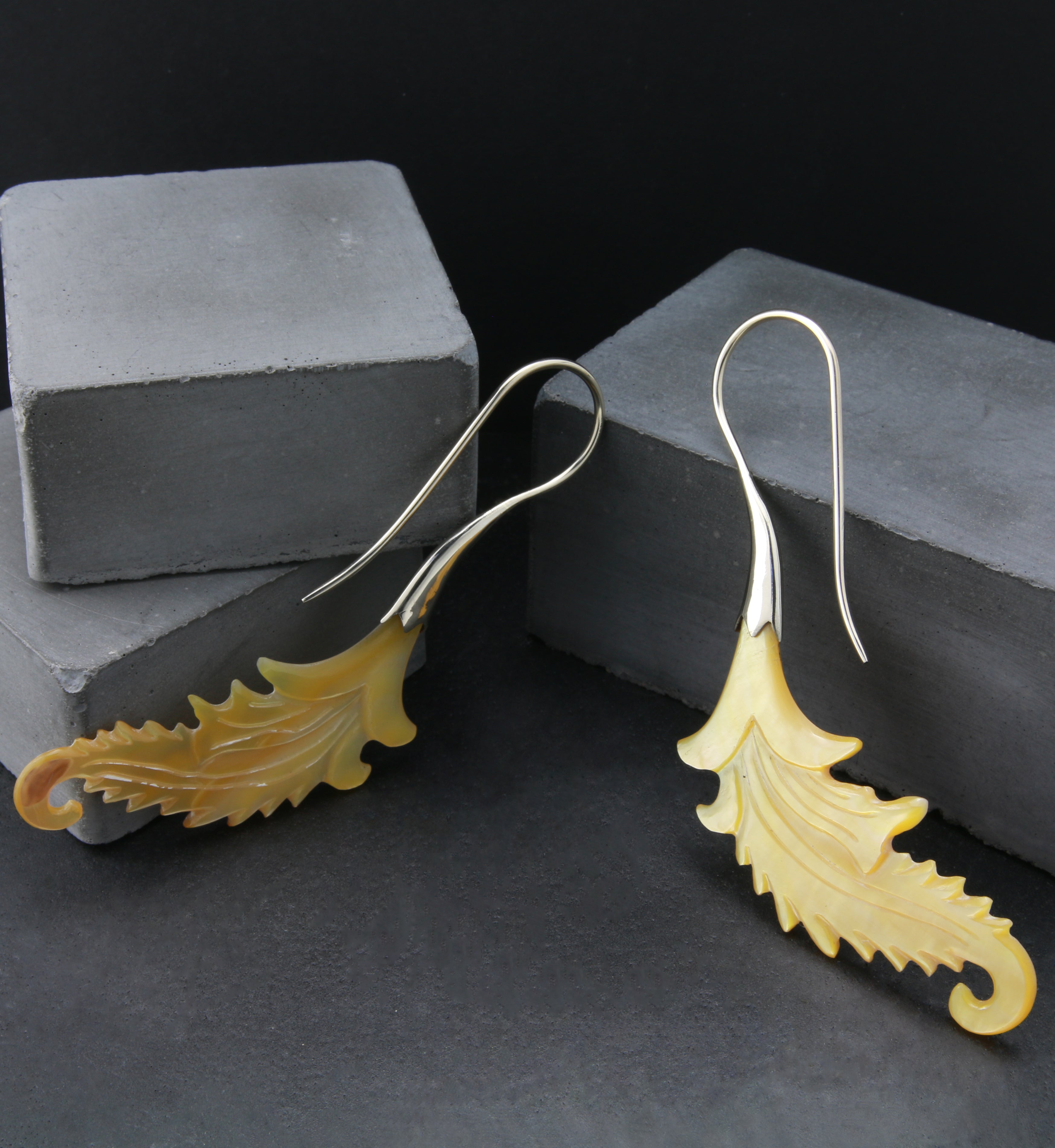 18G Feather White Brass MOP Hangers / Earrings