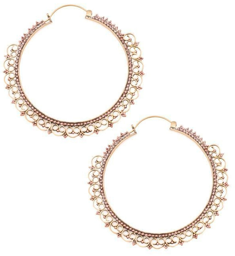18G XL Filigree Brass Hoop Earrings