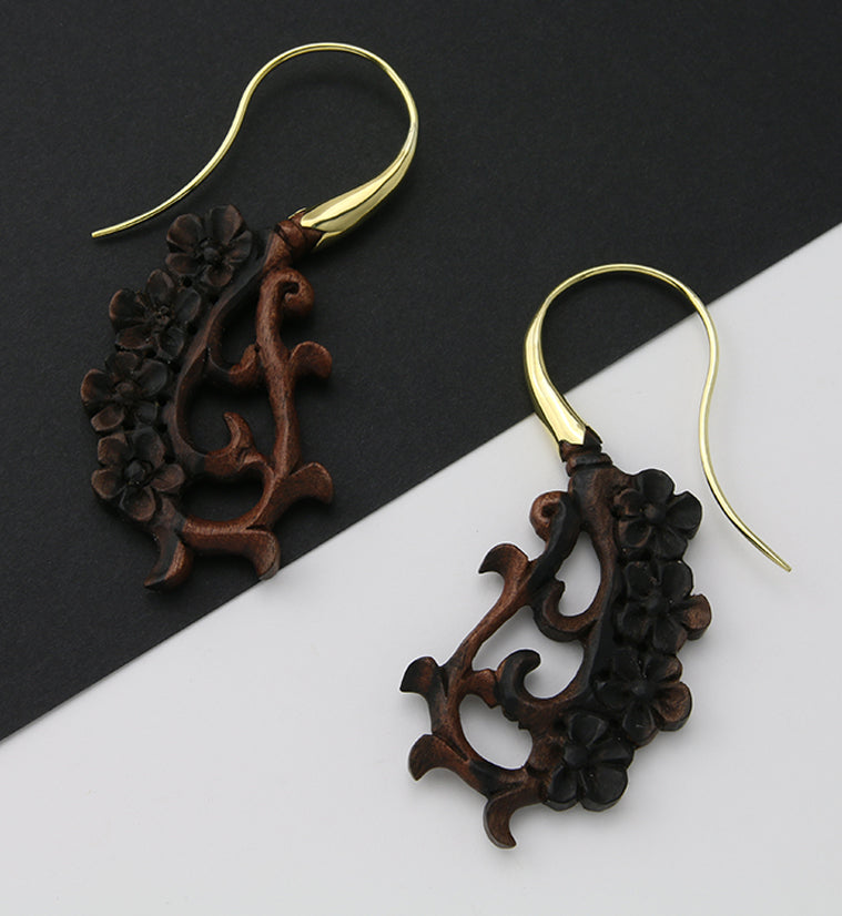 18G Floral Brass Wood Hangers / Earrings