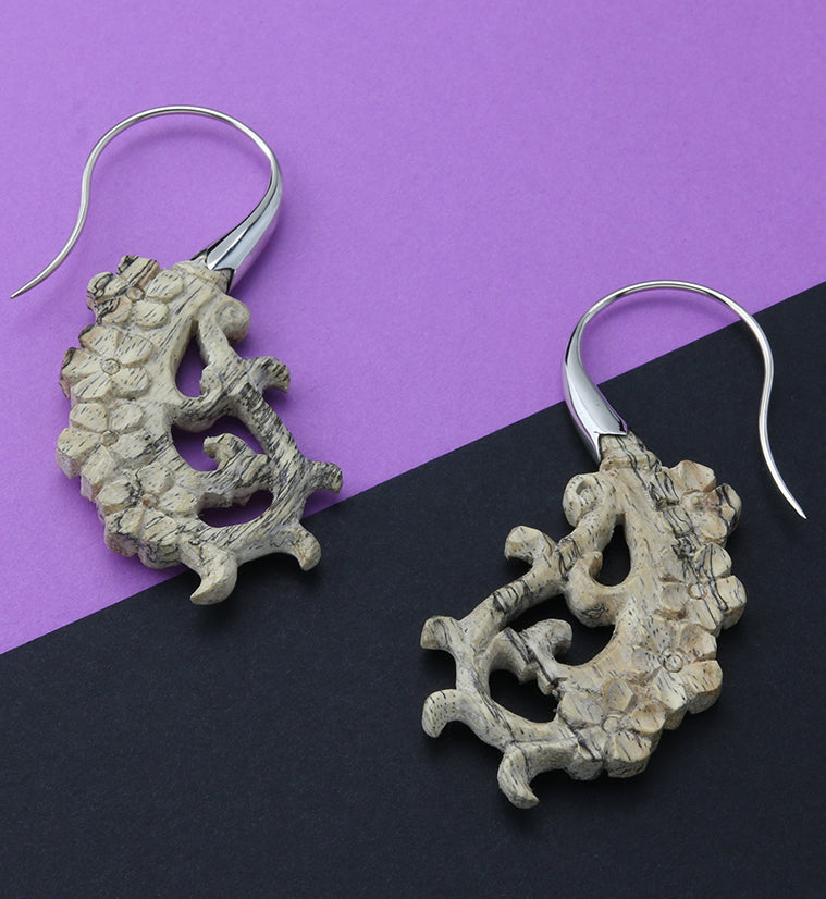 18G Floral White Brass Tamarind Wood Hangers / Earrings