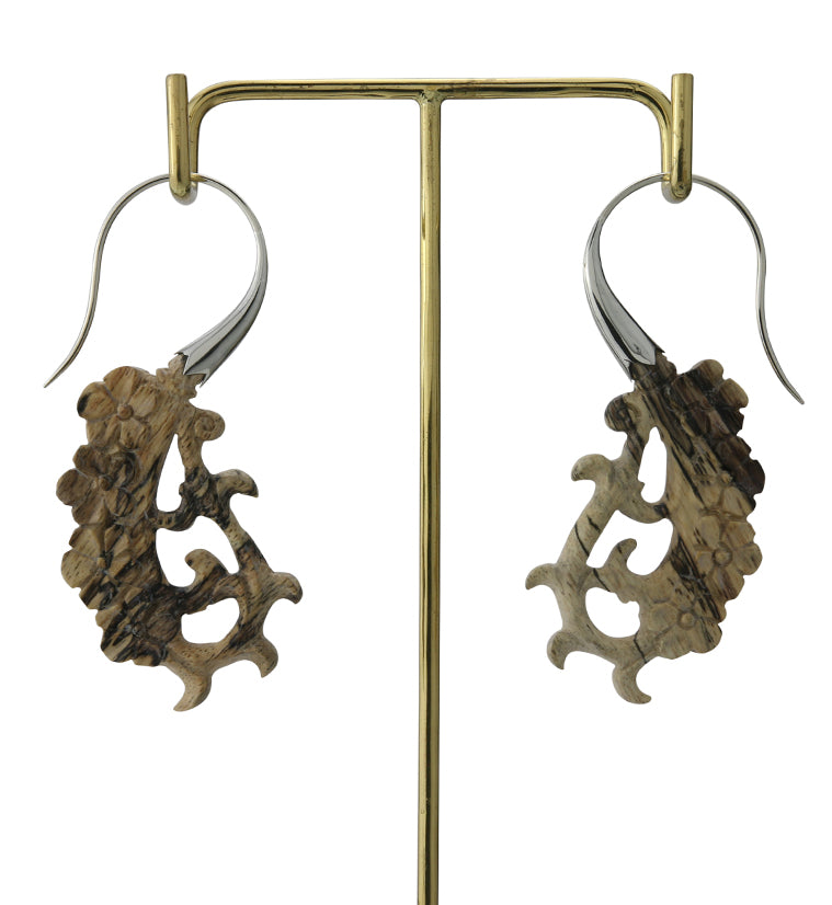 18G Floral White Brass Tamarind Wood Hangers / Earrings