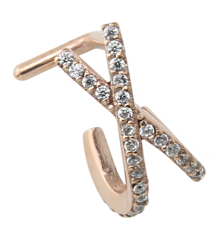 18G Rose Gold PVD Intersect Double Line CZ Nose Curve