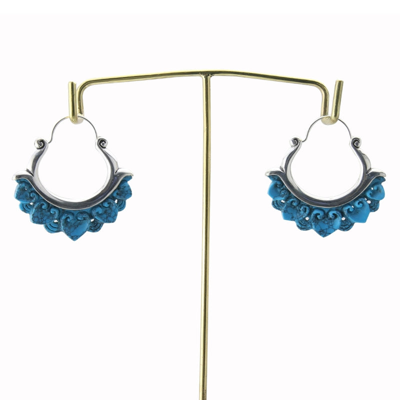 18G Turquoise Coil White Brass Hoop Hangers