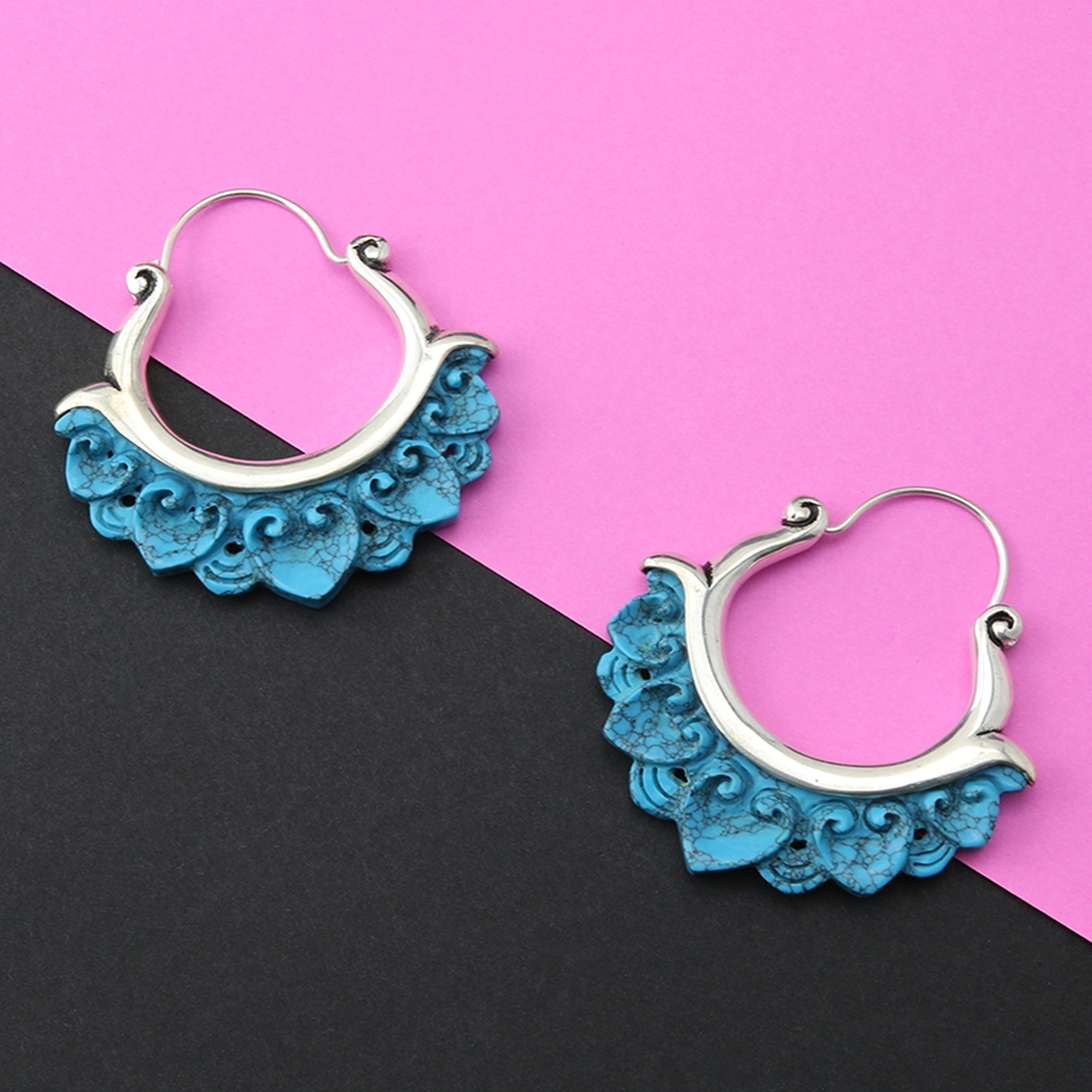 18G Turquoise Coil White Brass Hoop Hangers