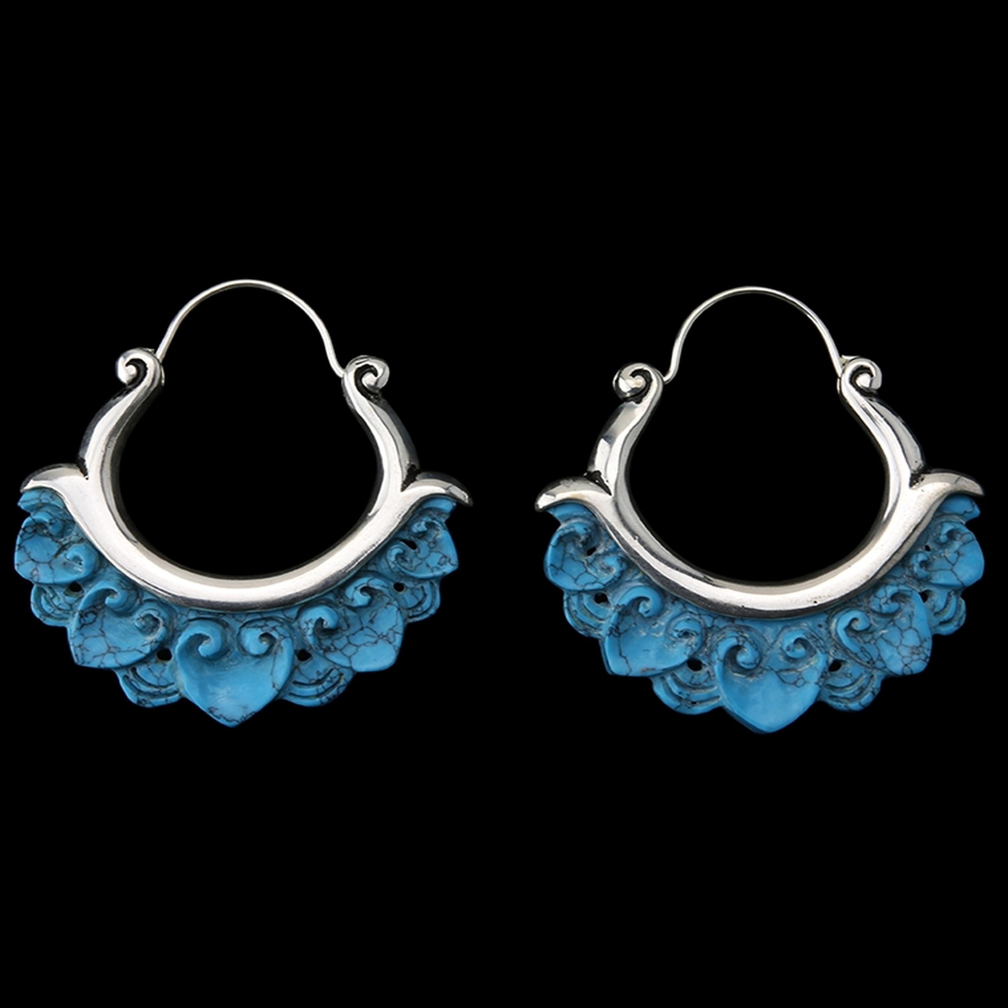 18G Turquoise Coil White Brass Hoop Hangers