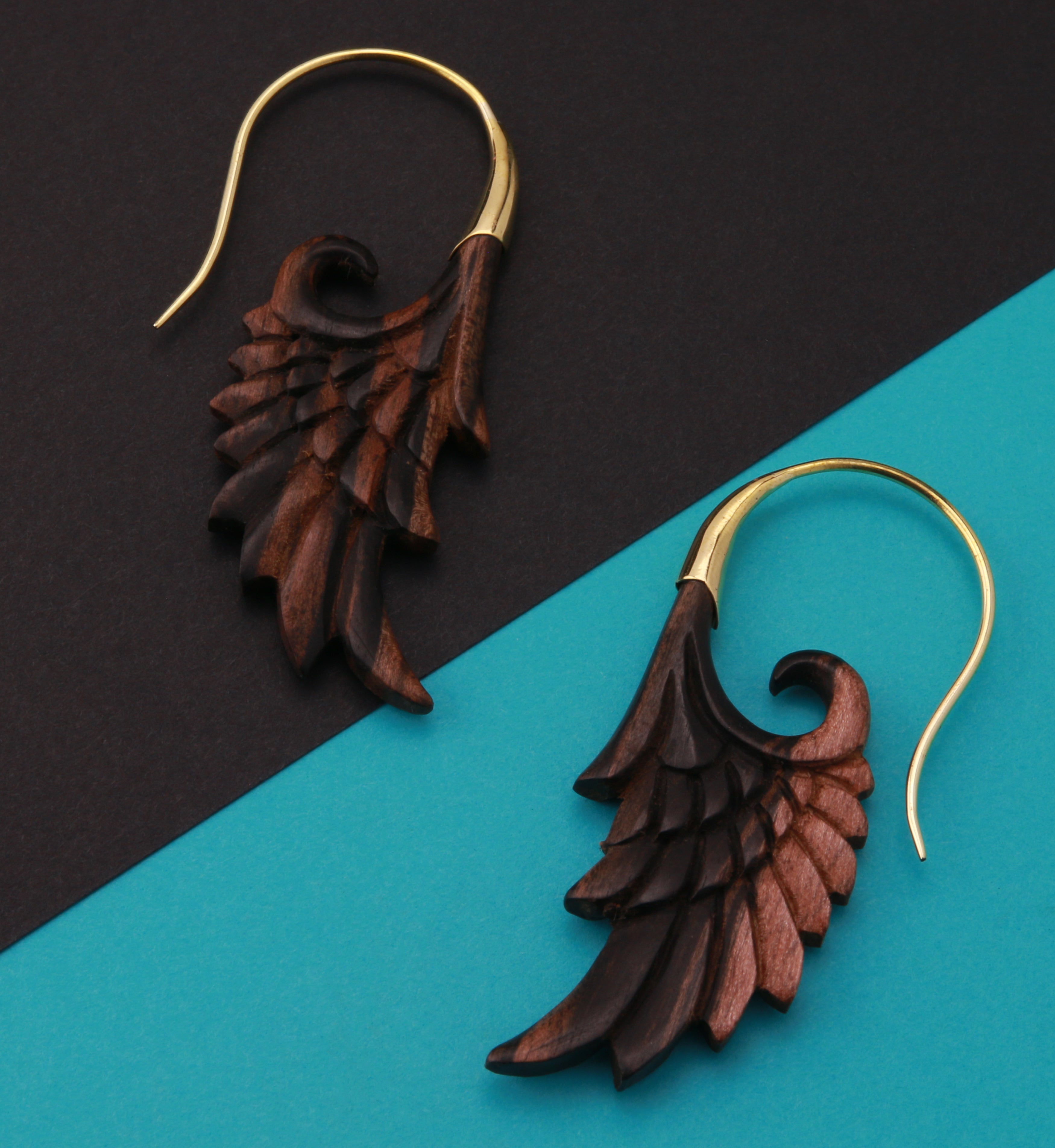 18G Wing Brass Wood Hangers / Earrings