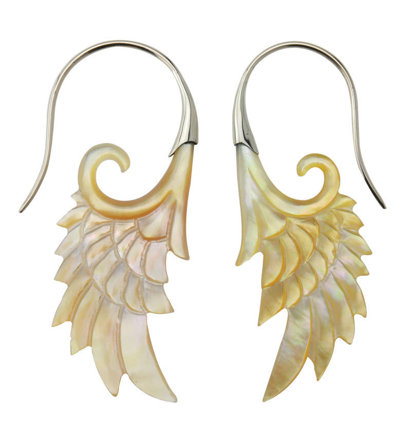 18G Wing White Brass MOP Hangers / Earrings