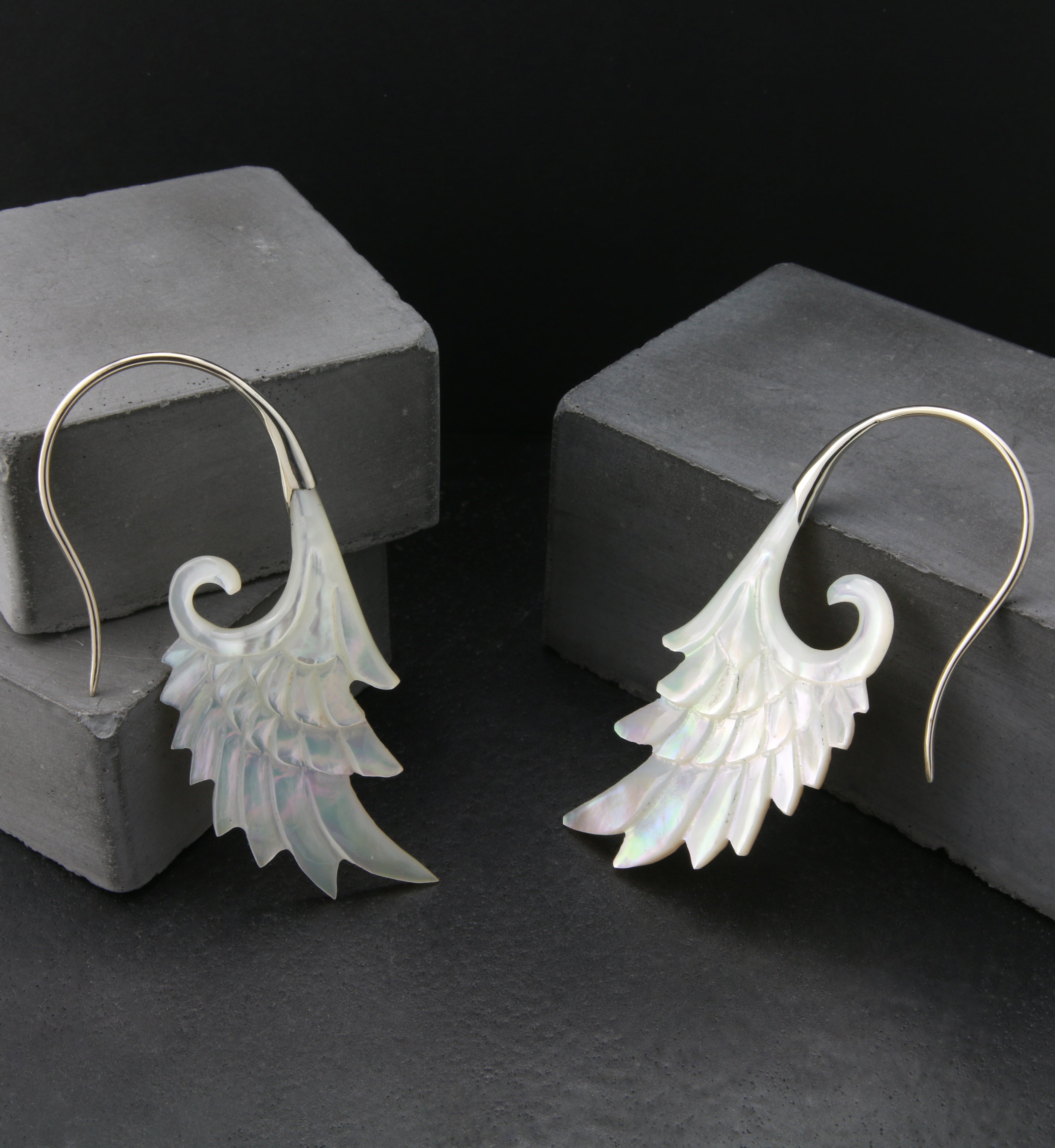 18G Wing White Brass MOP Hangers / Earrings