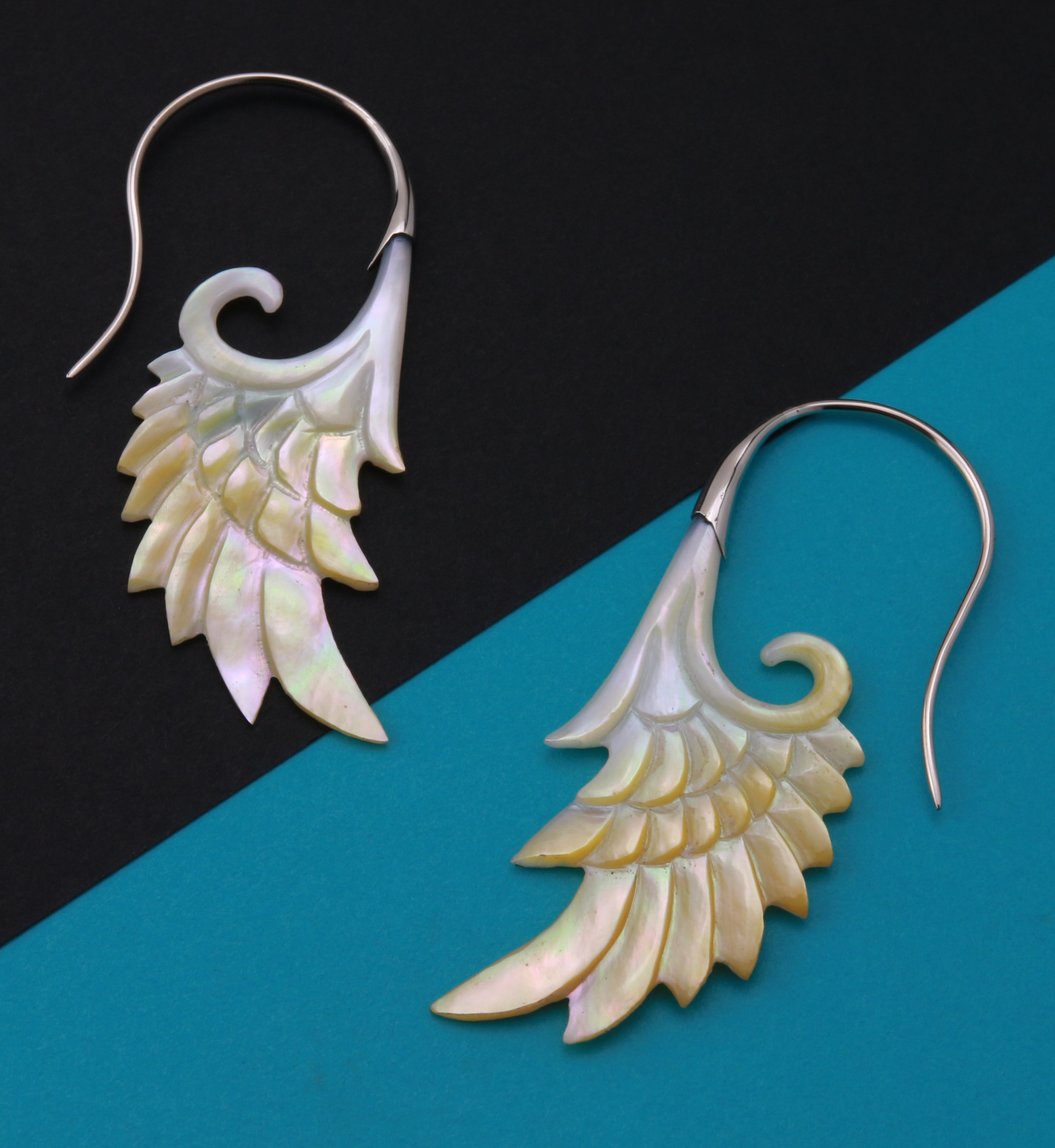 18G Wing White Brass MOP Hangers / Earrings
