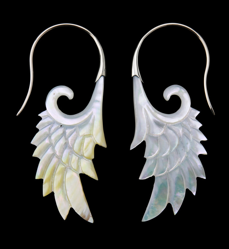 18G Wing White Brass MOP Hangers / Earrings