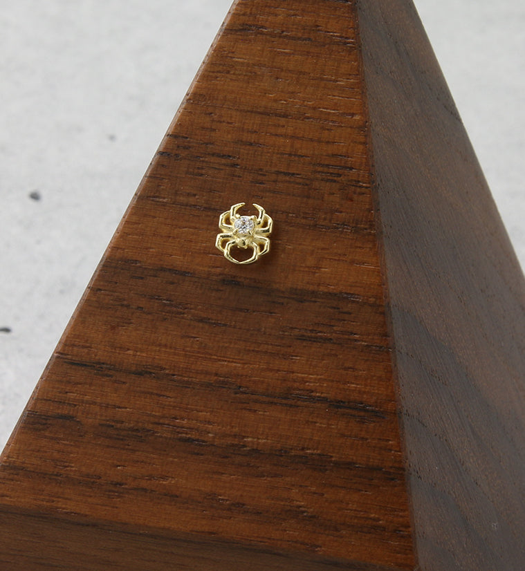 18kt Gold Spider CZ Threadless Titanium Top