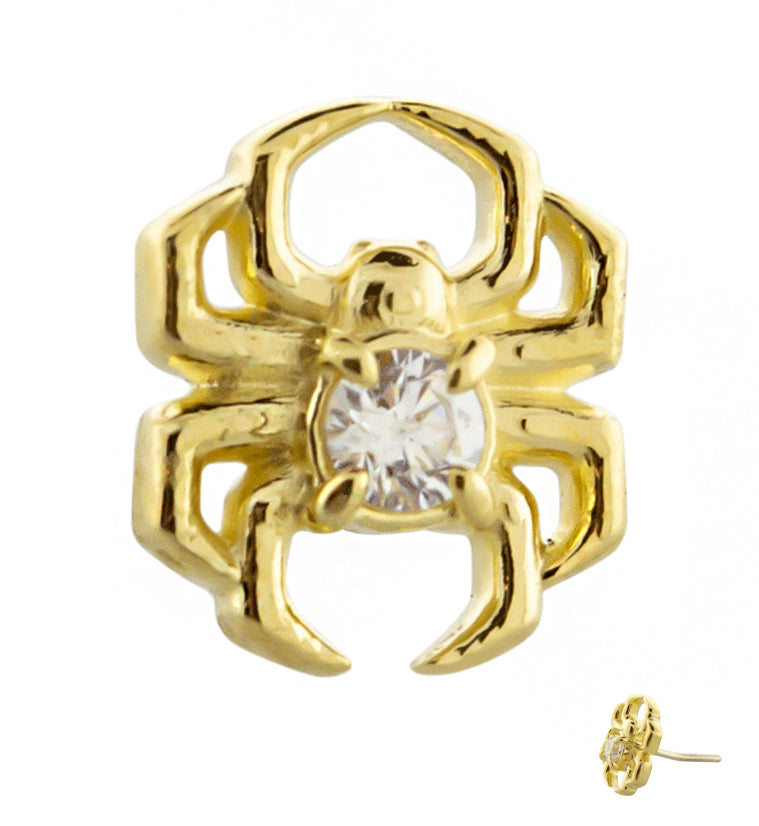 18kt Gold Spider CZ Threadless Titanium Top