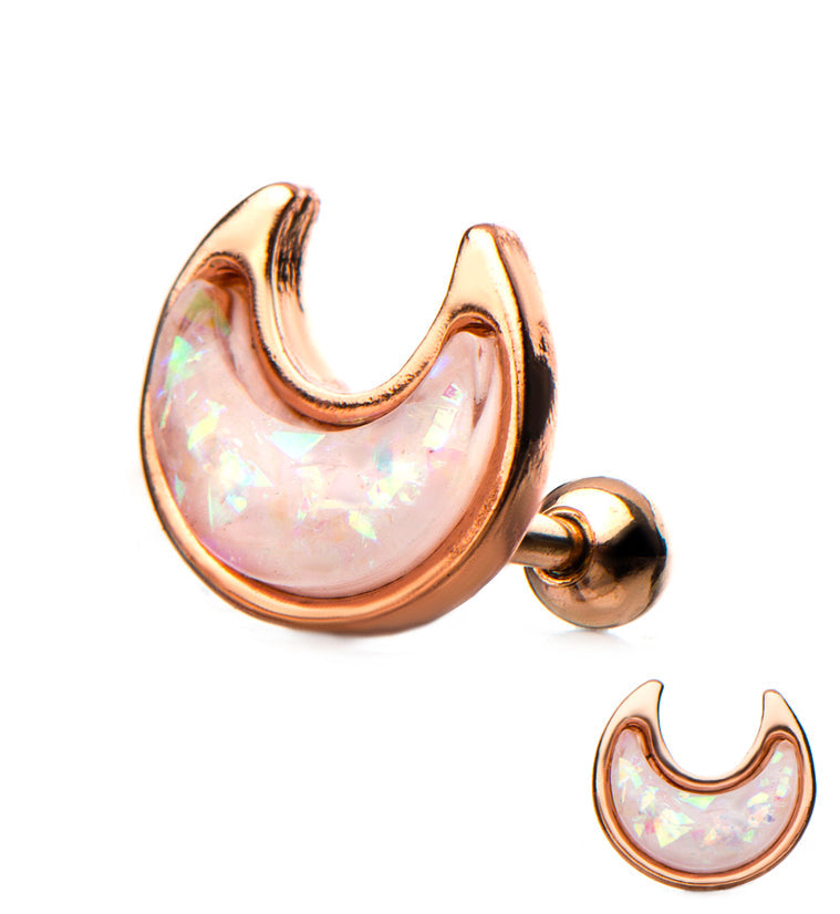 18G Rose Gold PVD Crescent Opal Cartilage Barbell