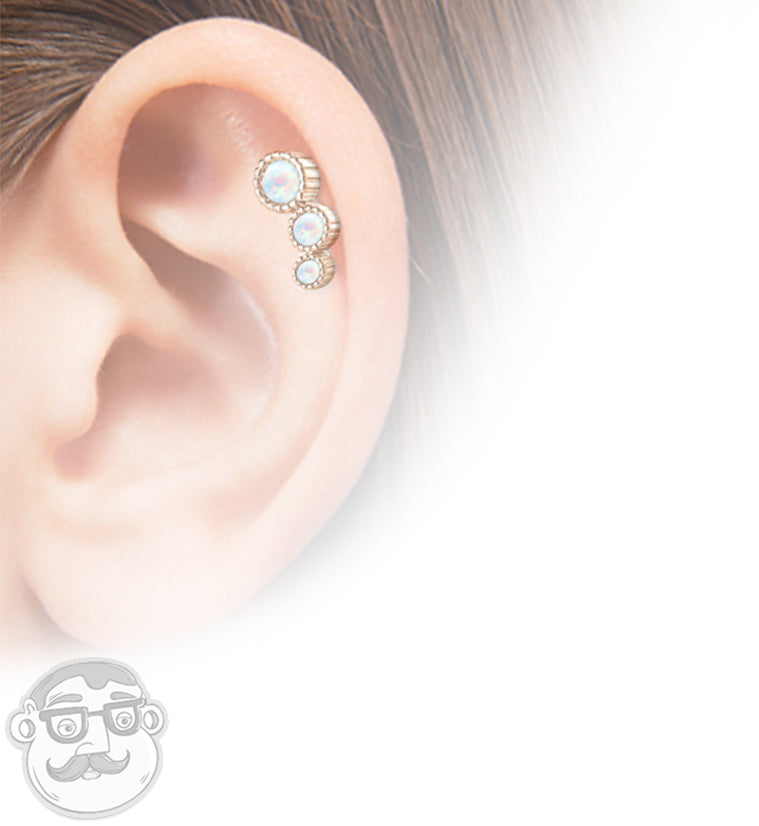 16G Gold PVD Triple Opal Dome Cartilage Barbell