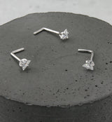 20G 14kt White Gold CZ Triangle L Shaped Nose Ring
