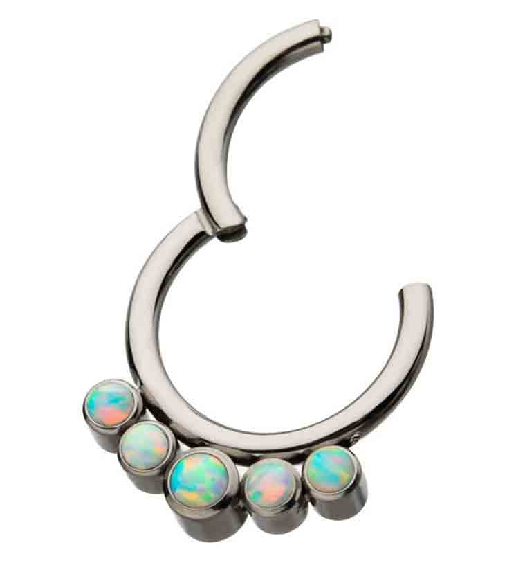 Titanium Hinged Triple Opalite Double Bead Segment Ring