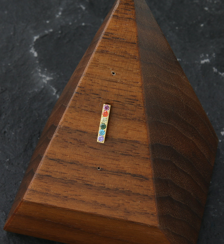 24kt Gold Rainbow CZ Bar Threadless Titanium Top