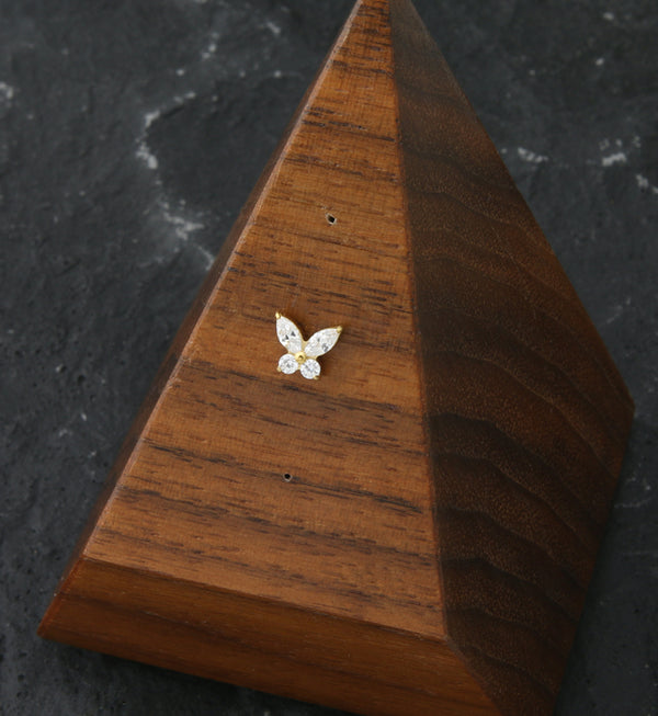 24kt Gold Butterfly CZ Threadless Titanium Top