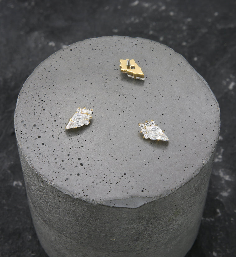 24kt Gold PVD Adorn Clear CZ Internally Threaded Titanium Top