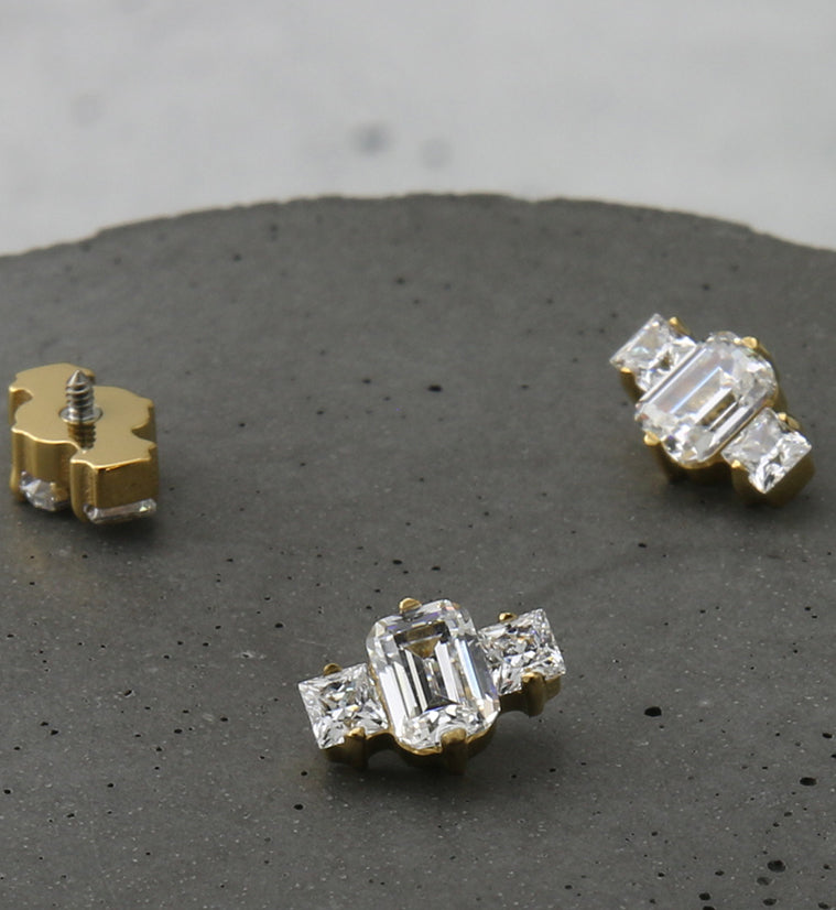 24kt Gold PVD Baronial CZ Internally Threaded Titanium Top