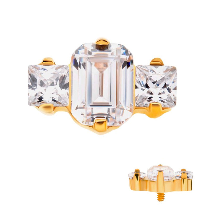 24kt Gold PVD Baronial CZ Internally Threaded Titanium Top